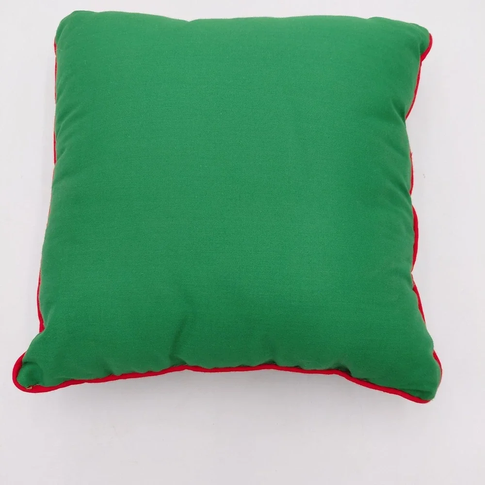 Cross Stitched Christmas Throw Pillow Noel Holly 9.5